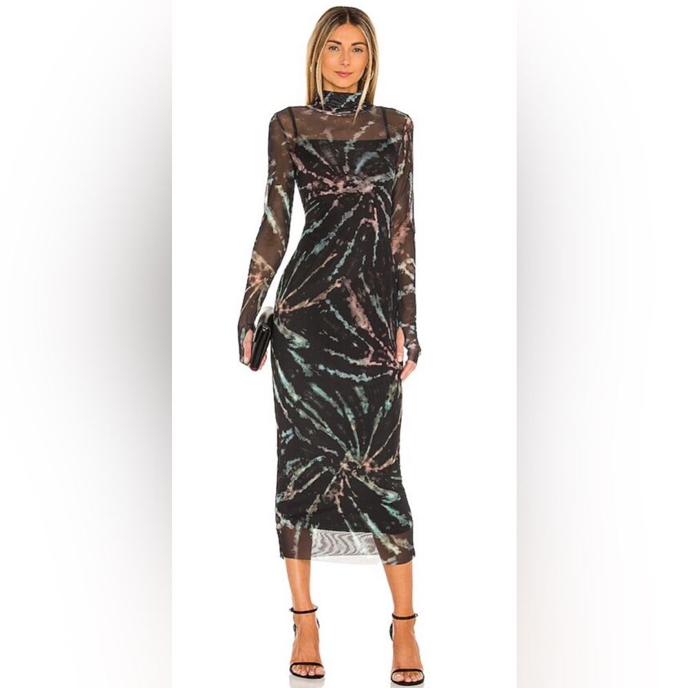 AFRM Shailene Midi Dress in Earthy Spiral Tie Dye - S